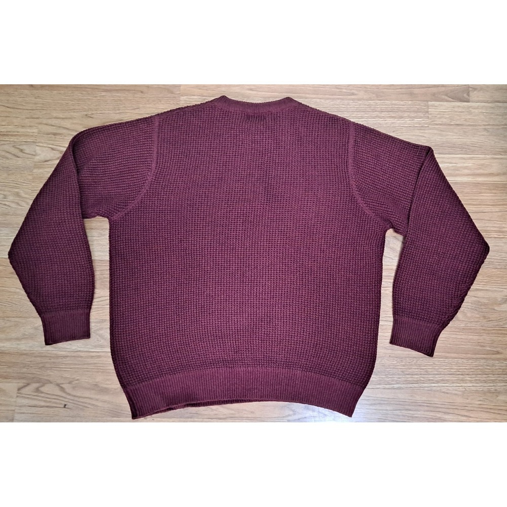 L. L. Bean Sweater Mens Men Long Sleeve 1/4 Button Red Burgundy Wool Cotton - Picture 2 of 3